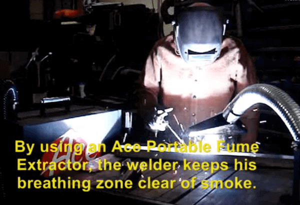 Ace 73-201-HEPA  Portable Fume Extractor Ace Welding Fume Extractor 73-201-HEPA  Welder keeping his workspace clear of smoke with an extractor